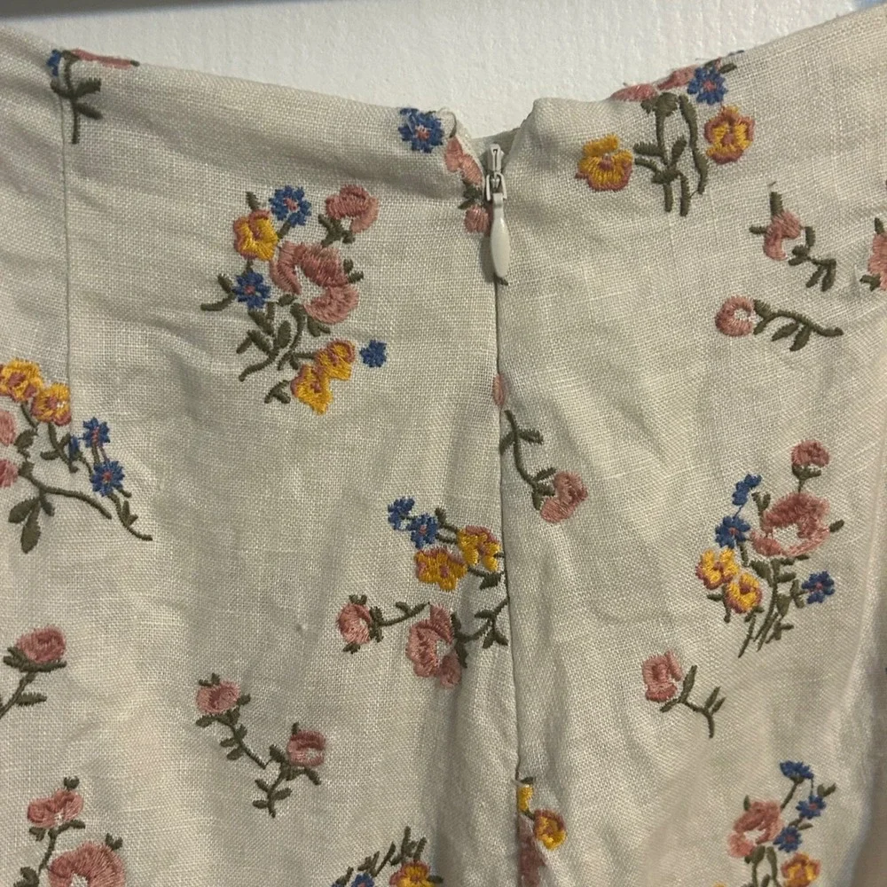 Cottage embroidered floral high waist linen pants size 0